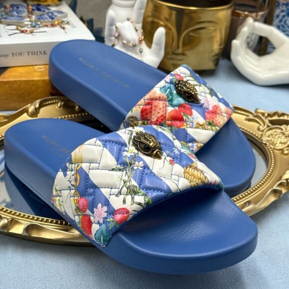 🆕 KURT GEIGER LONDON 🧿 NWOT Meena Eagle Blue Botanica Pool Slide, Sz 37 US 7 - Picture 7 of 12